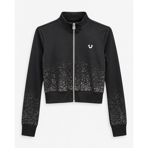 True Religion Other - True Religion Girls Black Silver Ombre Foil Splatter Track Jacket Mock Neck M/M